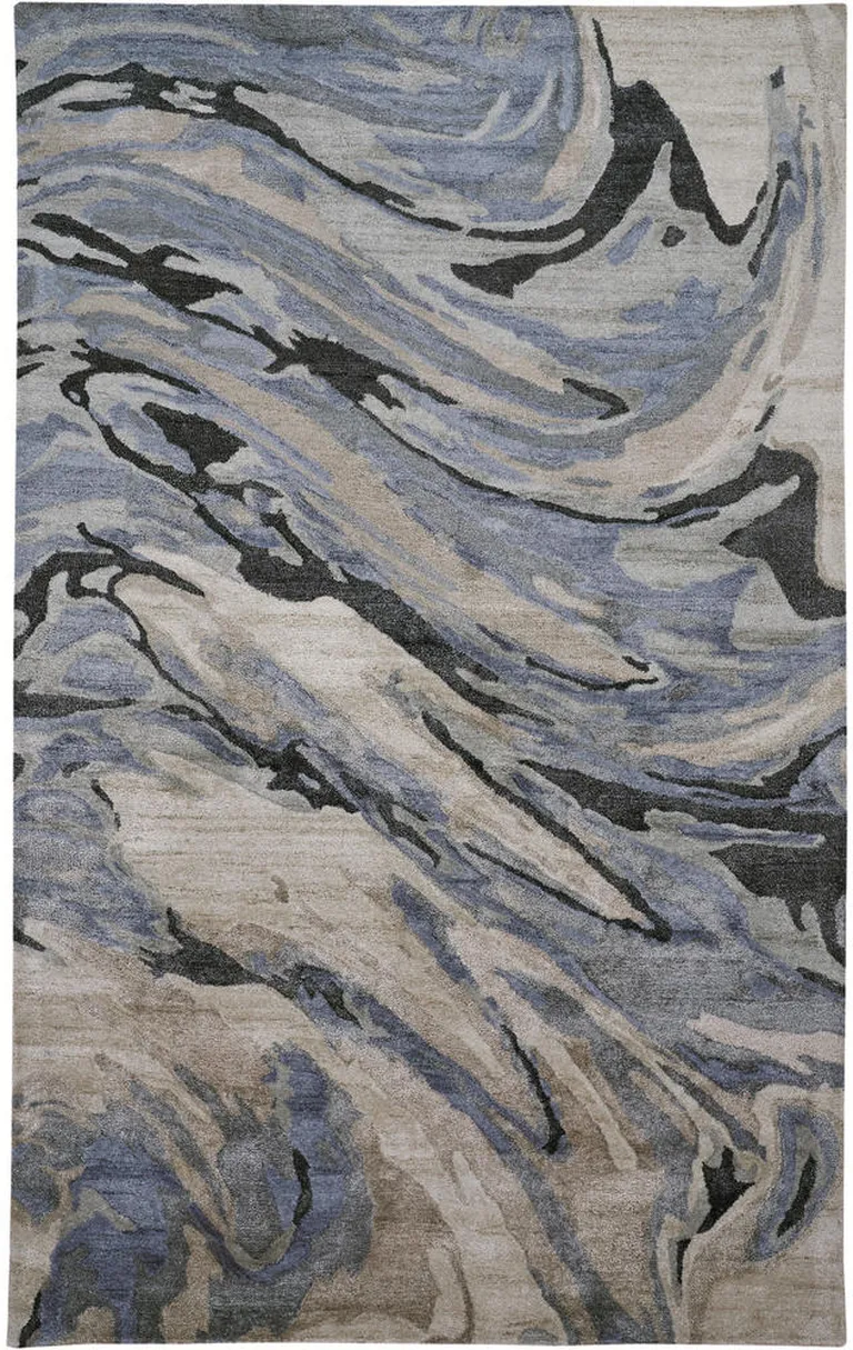 Blue Gray And Taupe Abstract Tufted Handmade Area Rug Photo 1