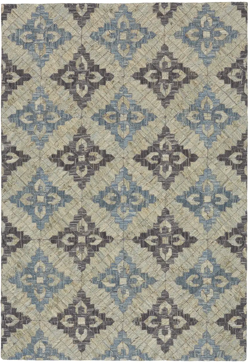 Blue Gray And Taupe Jute Geometric Hand Woven Area Rug Photo 2