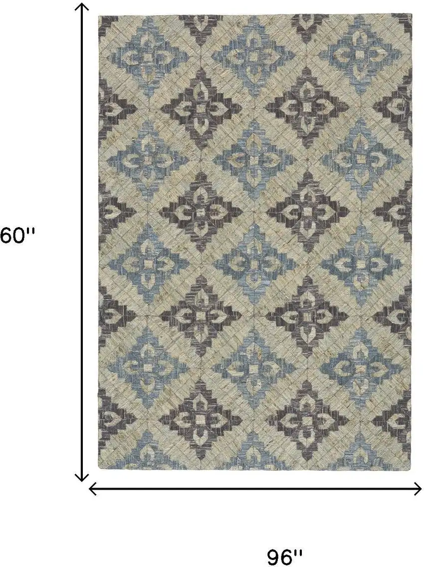 Blue Gray And Taupe Jute Geometric Hand Woven Area Rug Photo 5