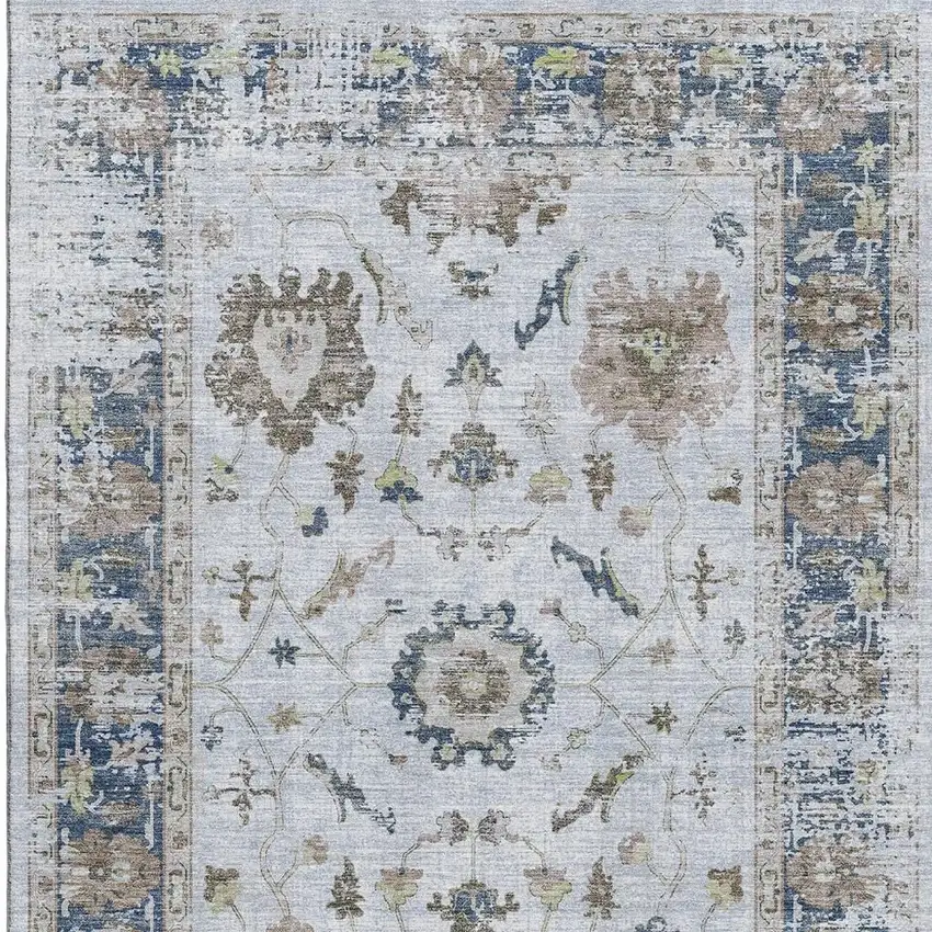 Blue Gray And Taupe Oriental Washable Area Rug With UV Protection Photo 4