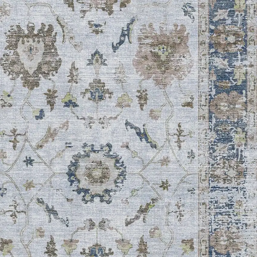 Blue Gray And Taupe Oriental Washable Area Rug With UV Protection Photo 3