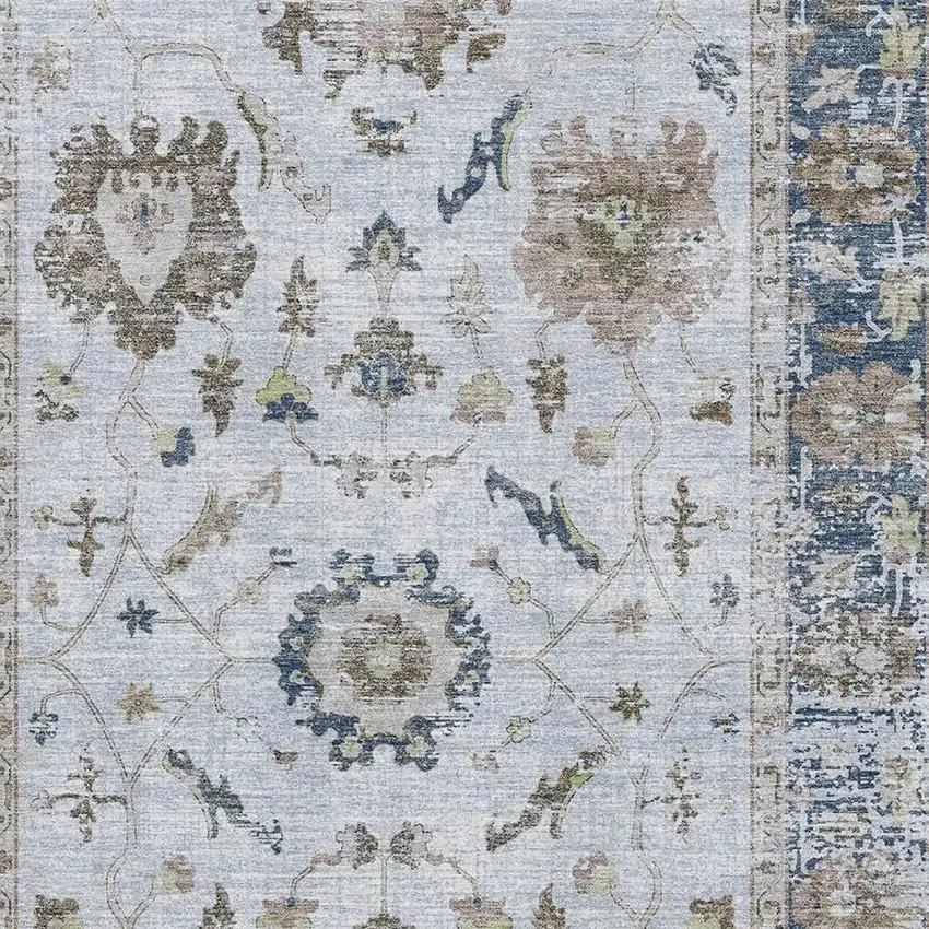 Blue Gray And Taupe Oriental Washable Area Rug With UV Protection Photo 3