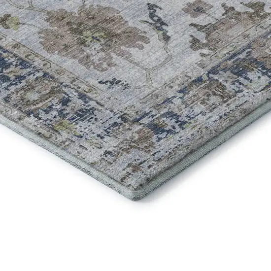 Blue Gray And Taupe Oriental Washable Area Rug With UV Protection Photo 8