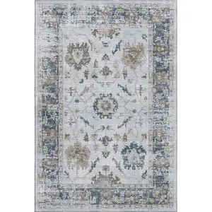 Photo of Blue Gray And Taupe Oriental Washable Area Rug With UV Protection