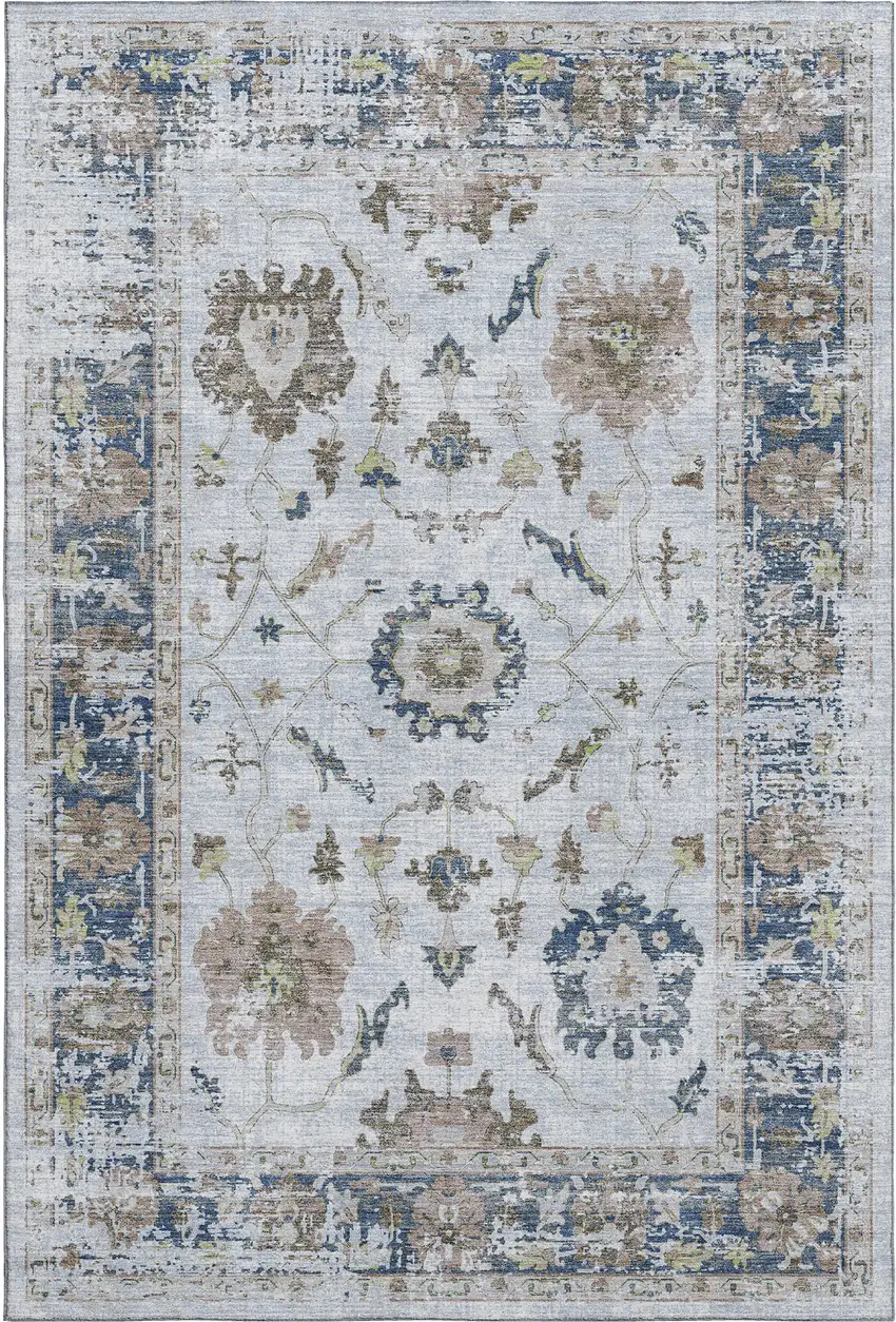 Blue Gray And Taupe Oriental Washable Area Rug With UV Protection Photo 1