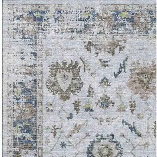 Blue Gray And Taupe Oriental Washable Area Rug With UV Protection Photo 3