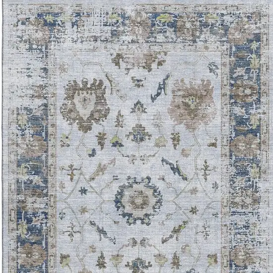Blue Gray And Taupe Oriental Washable Area Rug With UV Protection Photo 4