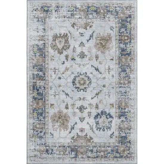 Blue Gray And Taupe Oriental Washable Area Rug With UV Protection Photo 2