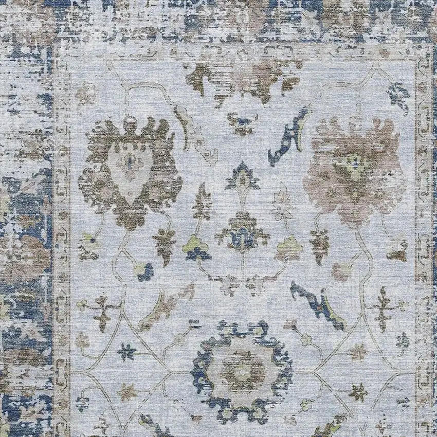 Blue Gray And Taupe Oriental Washable Area Rug With UV Protection Photo 3
