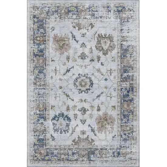 Blue Gray And Taupe Oriental Washable Area Rug With UV Protection Photo 4