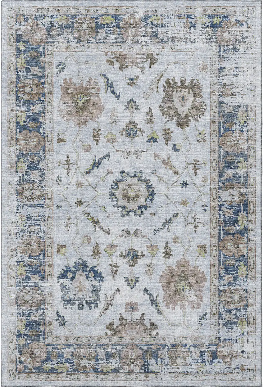 Blue Gray And Taupe Oriental Washable Area Rug With UV Protection Photo 4