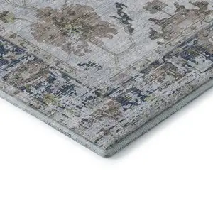 Photo of Blue Gray And Taupe Oriental Washable Area Rug With UV Protection