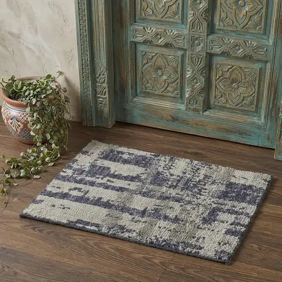 Blue Gray And Taupe Wool Abstract Hand Knotted Area Rug Photo 1