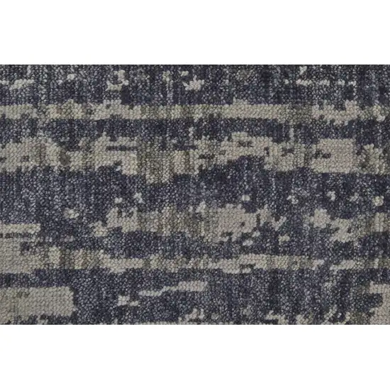 Blue Gray And Taupe Wool Abstract Hand Knotted Area Rug Photo 3