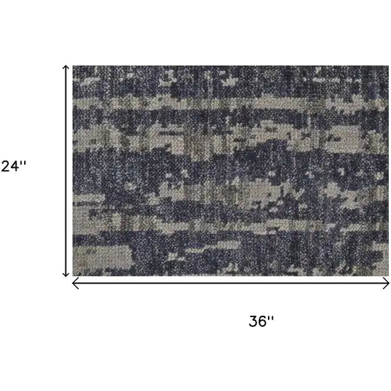 Blue Gray And Taupe Wool Abstract Hand Knotted Area Rug Photo 7