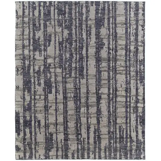 Blue Gray And Taupe Wool Abstract Hand Knotted Area Rug Photo 5
