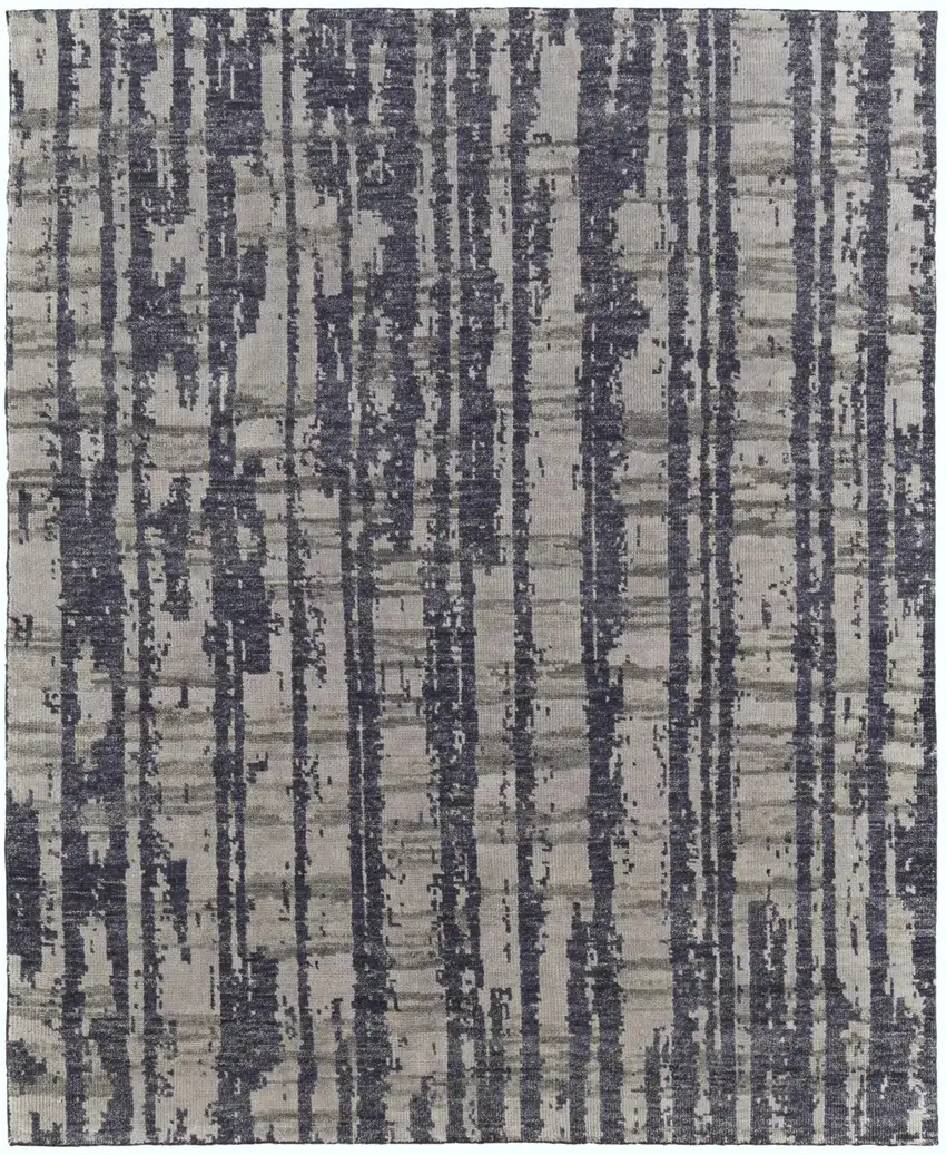 Blue Gray And Taupe Wool Abstract Hand Knotted Area Rug Photo 5