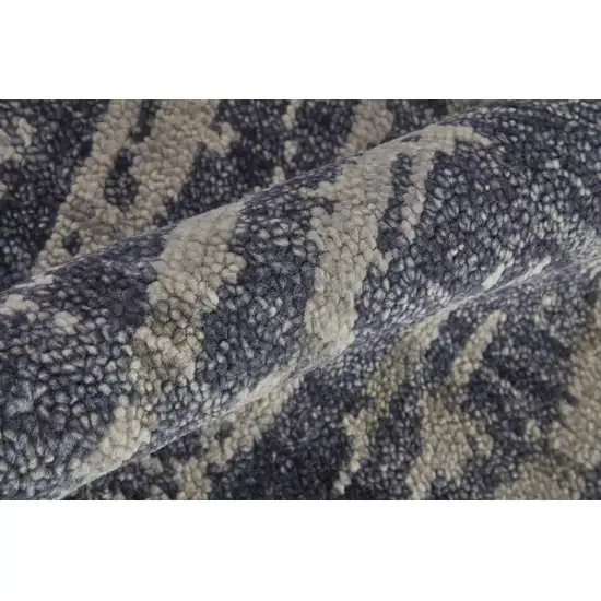 Blue Gray And Taupe Wool Abstract Hand Knotted Area Rug Photo 2