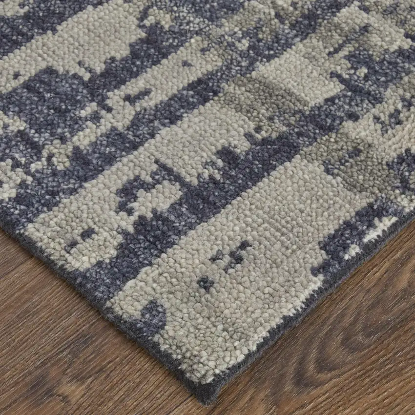 Blue Gray And Taupe Wool Abstract Hand Knotted Area Rug Photo 4