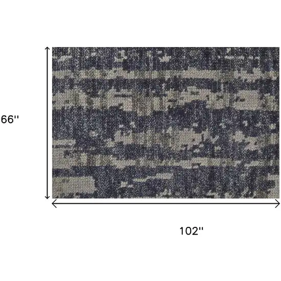 Blue Gray And Taupe Wool Abstract Hand Knotted Area Rug Photo 7