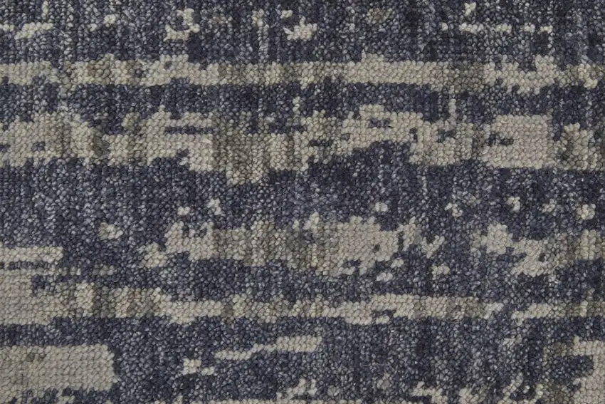 Blue Gray And Taupe Wool Abstract Hand Knotted Area Rug Photo 3