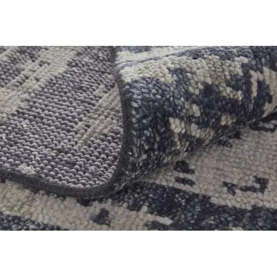 Blue Gray And Taupe Wool Abstract Hand Knotted Area Rug Photo 6