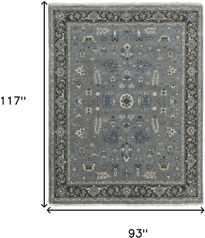 Blue Gray And Taupe Wool Floral Hand Knotted Stain Resistant Area Rug Photo 9