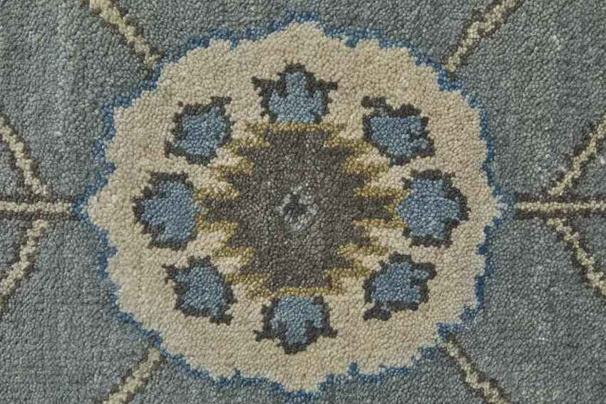 Blue Gray And Taupe Wool Floral Hand Knotted Stain Resistant Area Rug Photo 4
