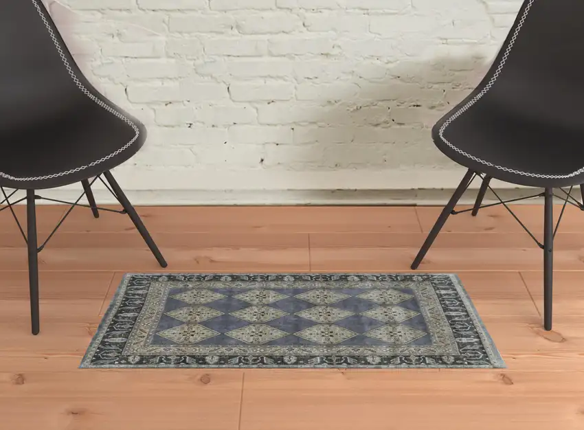 Blue Gray And Taupe Wool Floral Hand Knotted Stain Resistant Area Rug Photo 2