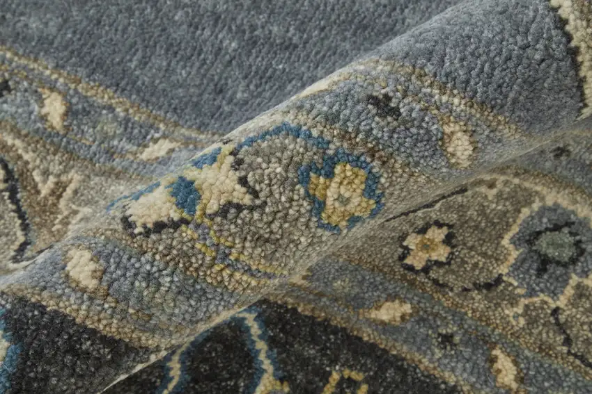 Blue Gray And Taupe Wool Floral Hand Knotted Stain Resistant Area Rug Photo 9