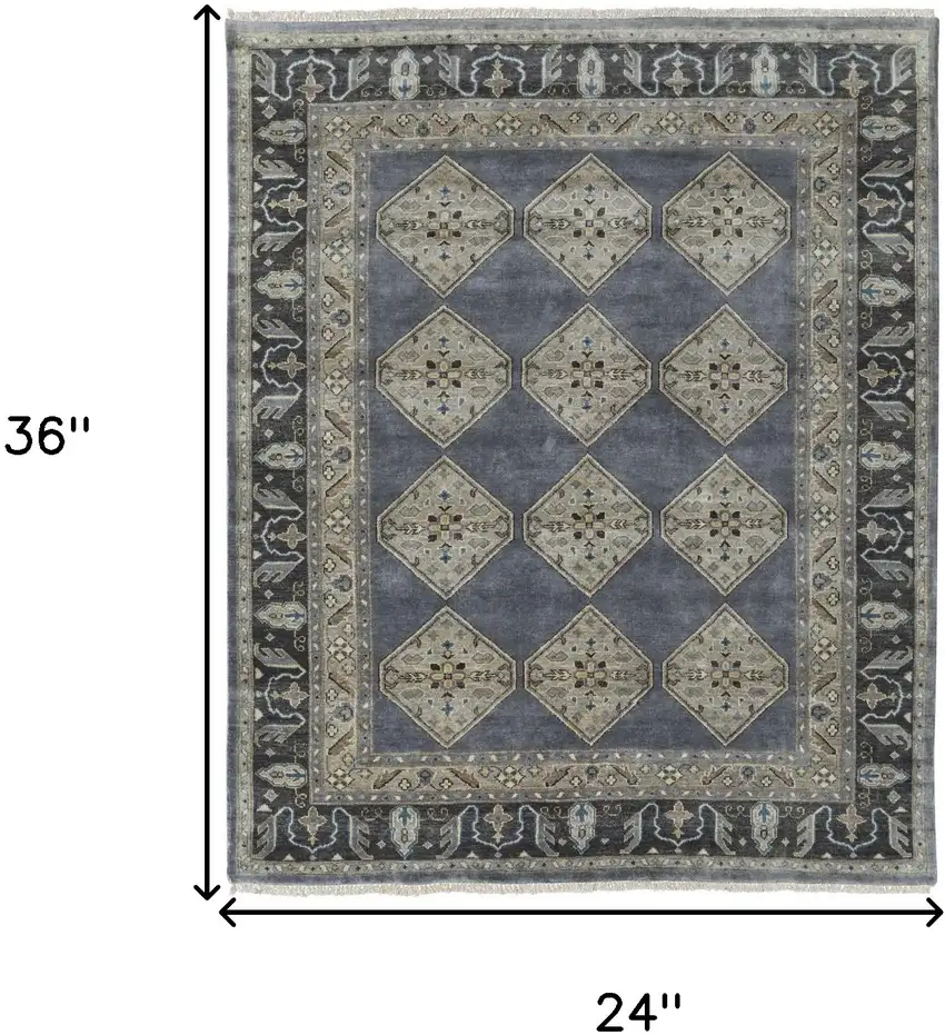 Blue Gray And Taupe Wool Floral Hand Knotted Stain Resistant Area Rug Photo 10