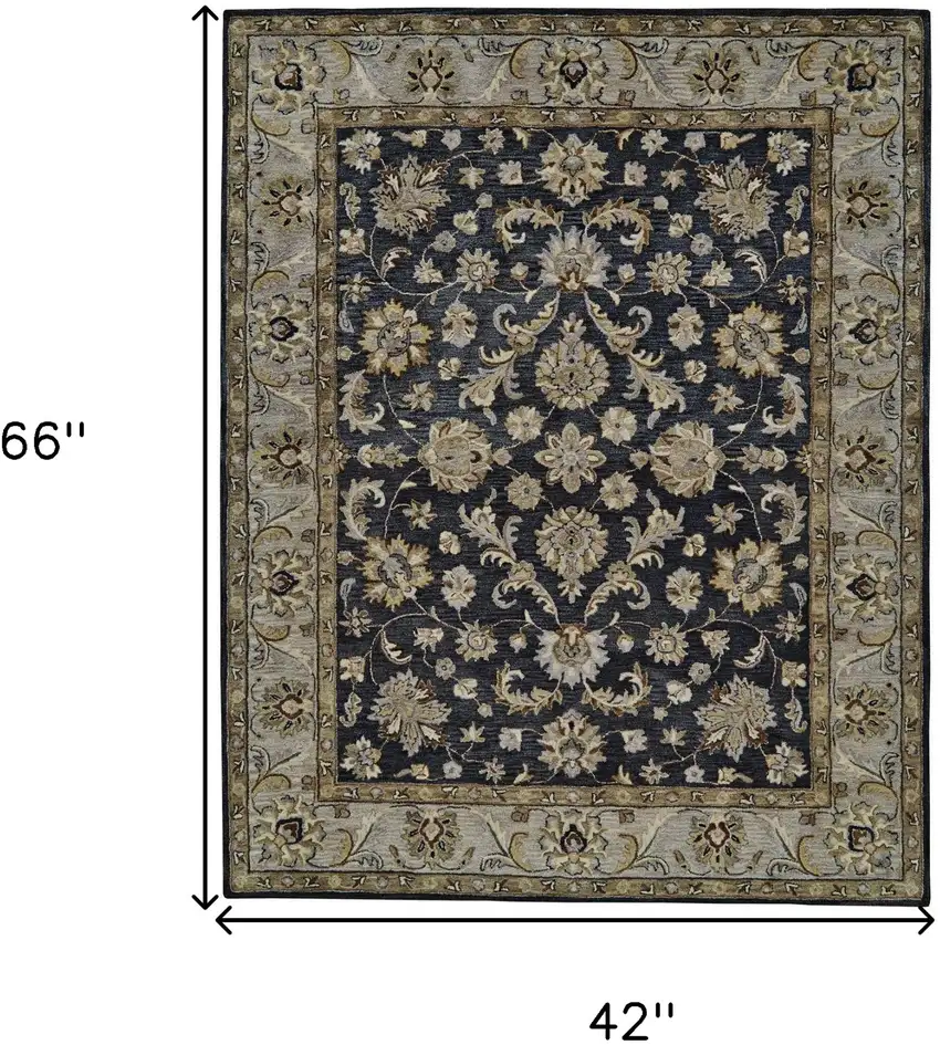 Blue Gray And Taupe Wool Floral Tufted Handmade Stain Resistant Area Rug Photo 10