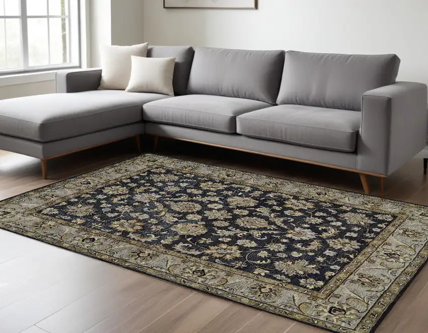 Blue Gray And Taupe Wool Floral Tufted Handmade Stain Resistant Area Rug Photo 1