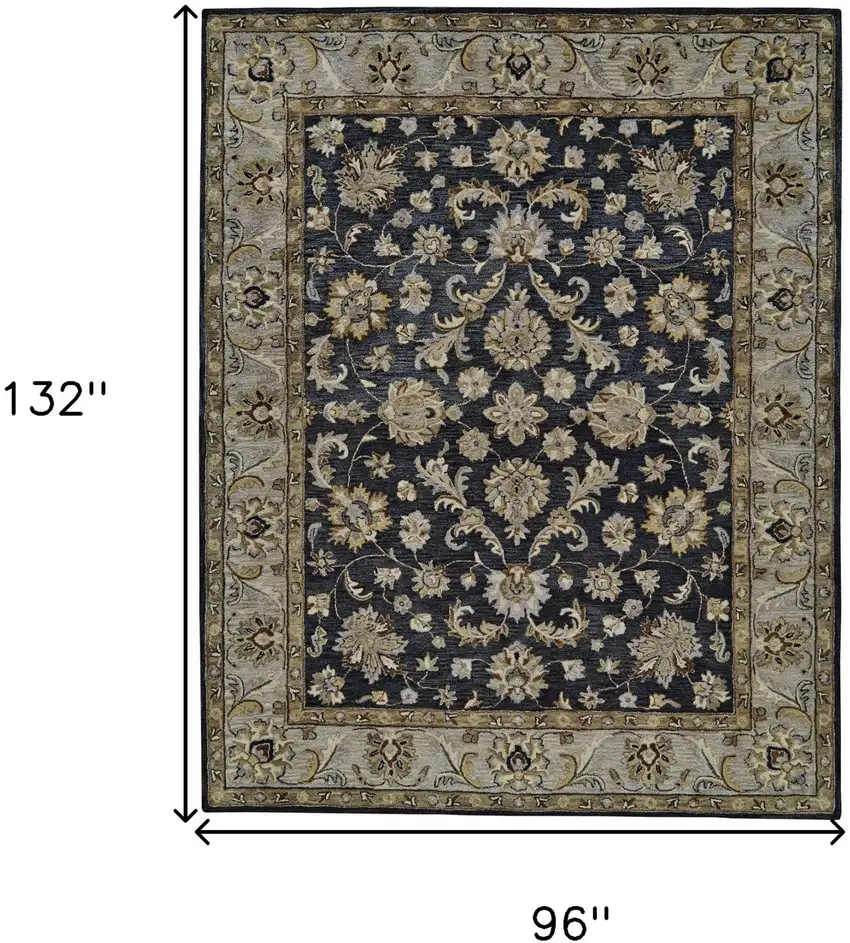 Blue Gray And Taupe Wool Floral Tufted Handmade Stain Resistant Area Rug Photo 10