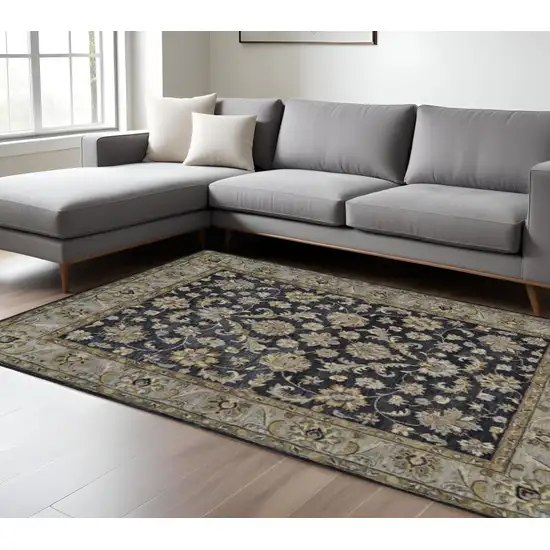 Gray And Ivory Wool Floral Hand Tufted Area Rug Photo 1