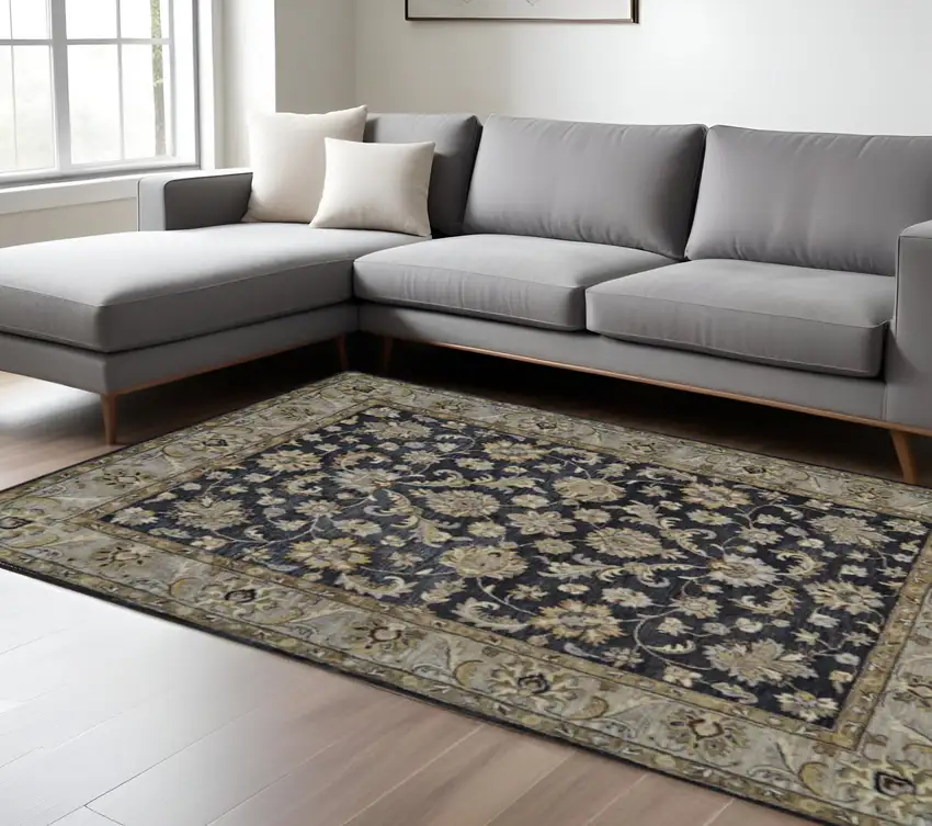 Gray And Ivory Wool Floral Hand Tufted Area Rug Photo 1