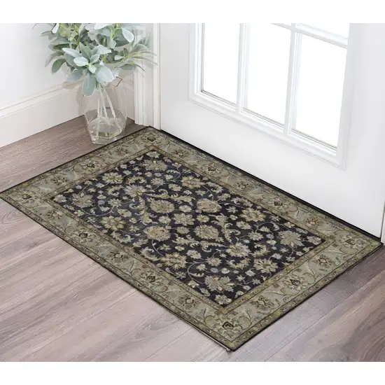 Blue Gray And Taupe Wool Floral Tufted Handmade Stain Resistant Area Rug Photo 1