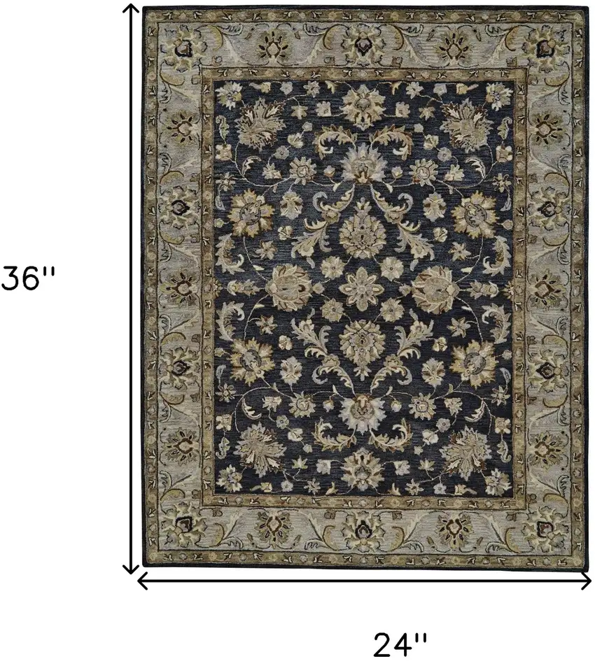 Blue Gray And Taupe Wool Floral Tufted Handmade Stain Resistant Area Rug Photo 10