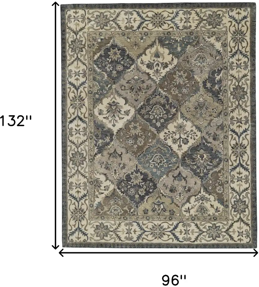 Blue Gray And Taupe Wool Paisley Tufted Handmade Stain Resistant Area Rug Photo 8