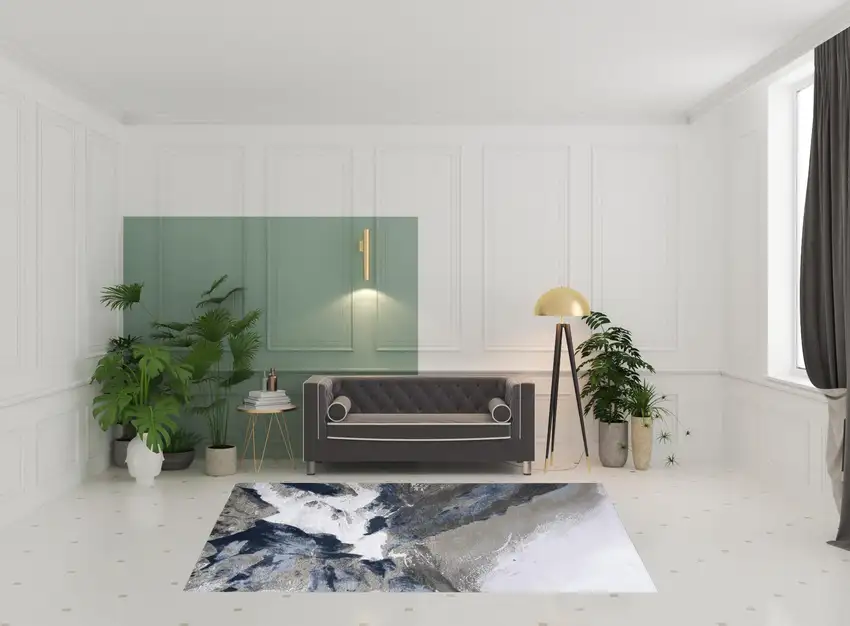 Blue Gray And White Abstract Area Rug Photo 2