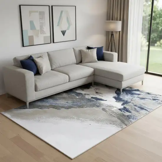Blue Gray And White Abstract Area Rug Photo 1