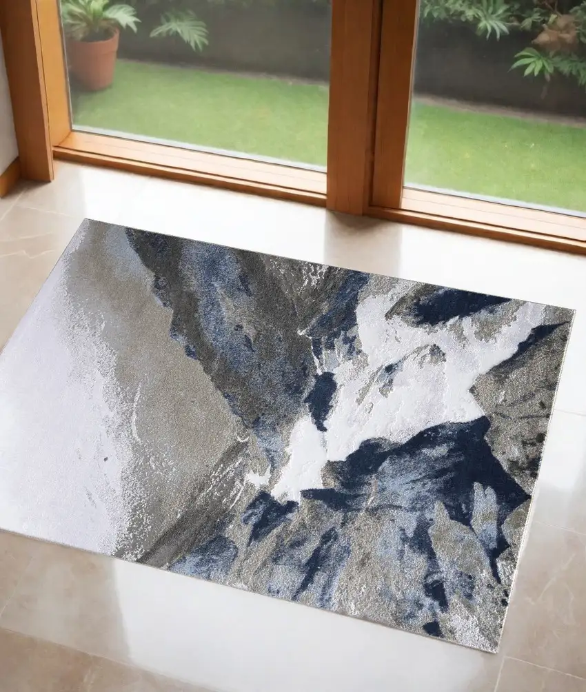 Blue Gray And White Abstract Area Rug Photo 1