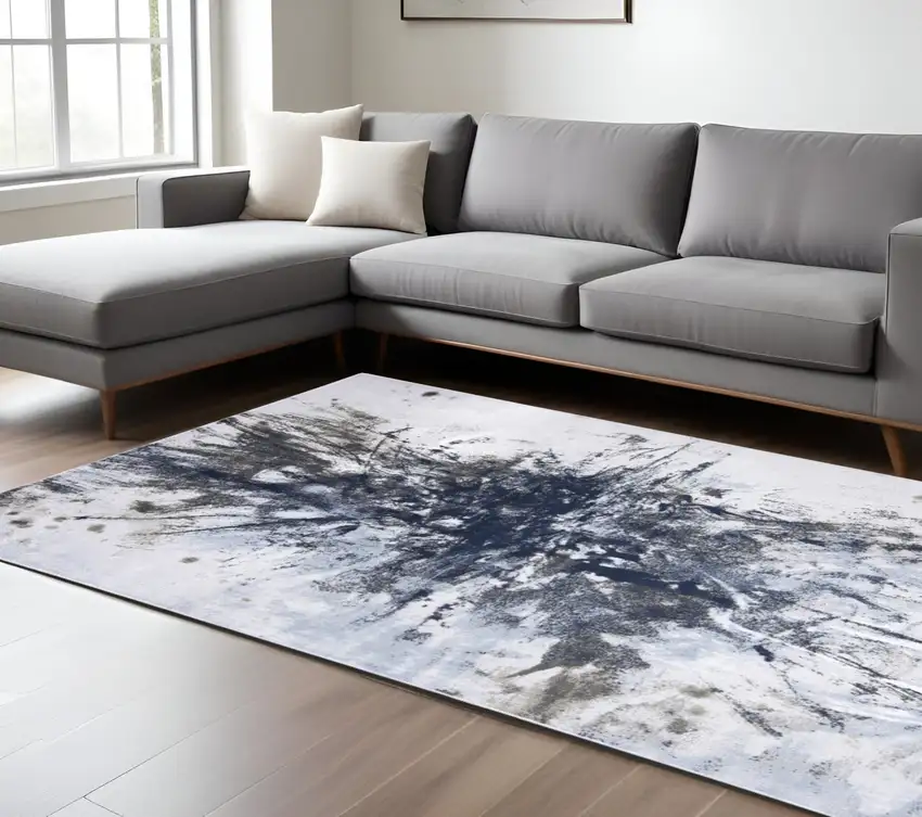 Blue and Gray Abstract Non Skid Area Rug Photo 1