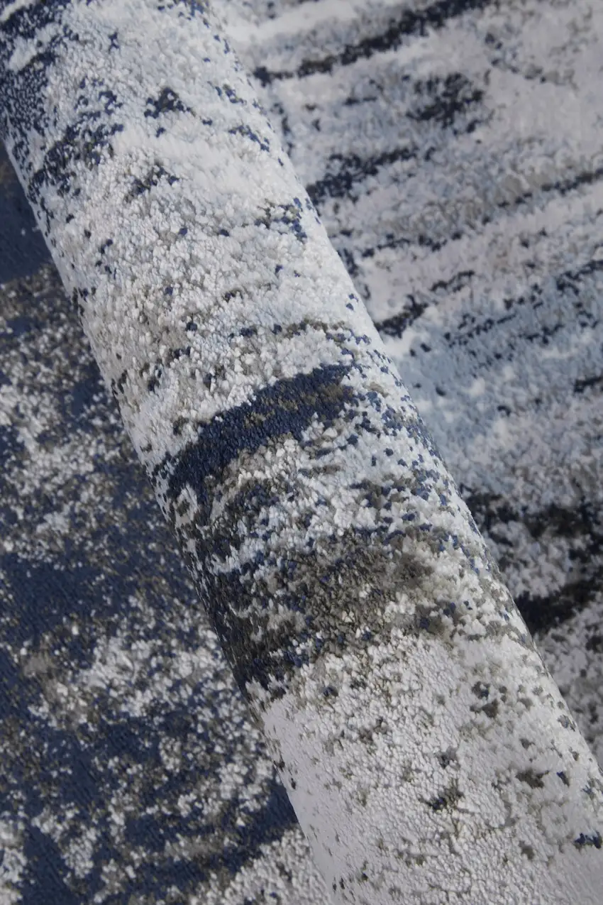 Blue Gray And White Abstract Stain Resistant Area Rug Photo 6