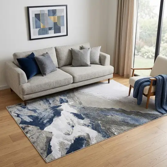 Blue Gray And White Abstract Stain Resistant Area Rug Photo 1