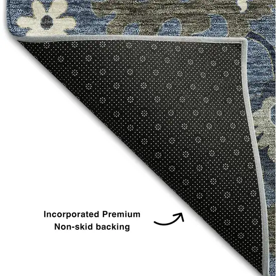 Blue Gray And White Floral Medallion Washable Area Rug With UV Protection Photo 6