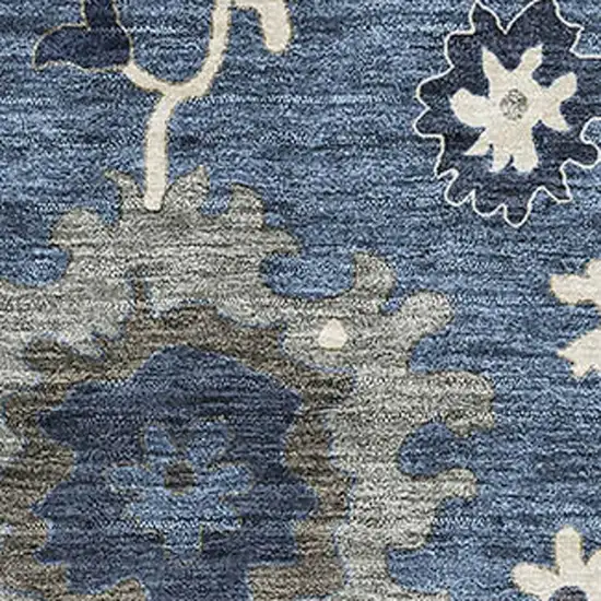 Blue Gray And White Floral Medallion Washable Area Rug With UV Protection Photo 2