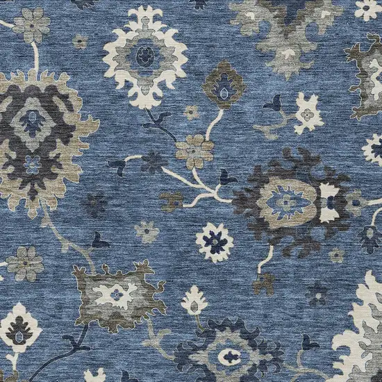 Blue Gray And White Floral Washable Indoor Outdoor Area Rug Photo 5