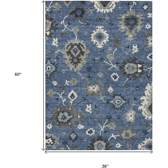 Blue Gray And White Floral Washable Indoor Outdoor Area Rug Photo 8