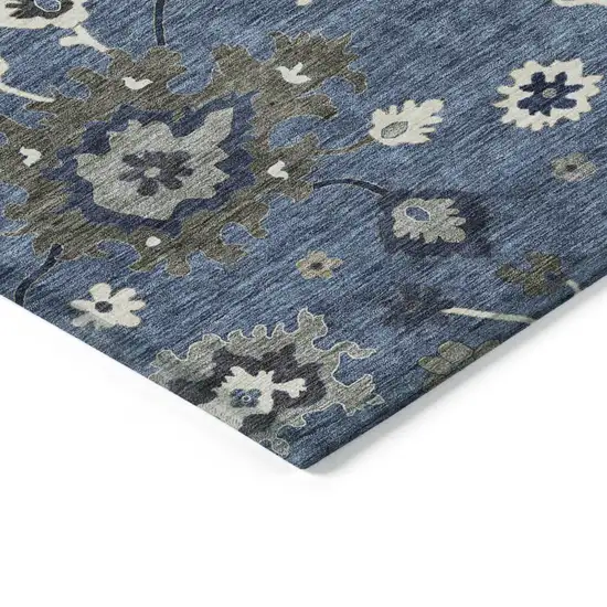 Blue Gray And White Floral Washable Indoor Outdoor Area Rug Photo 4